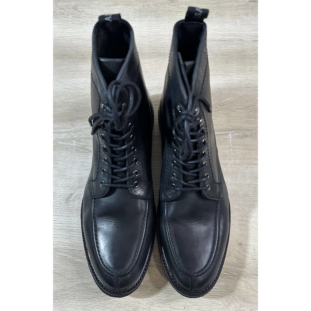 AllSaints Mens 12M Black Indianna Calf Leather Boots Drawstring NWB